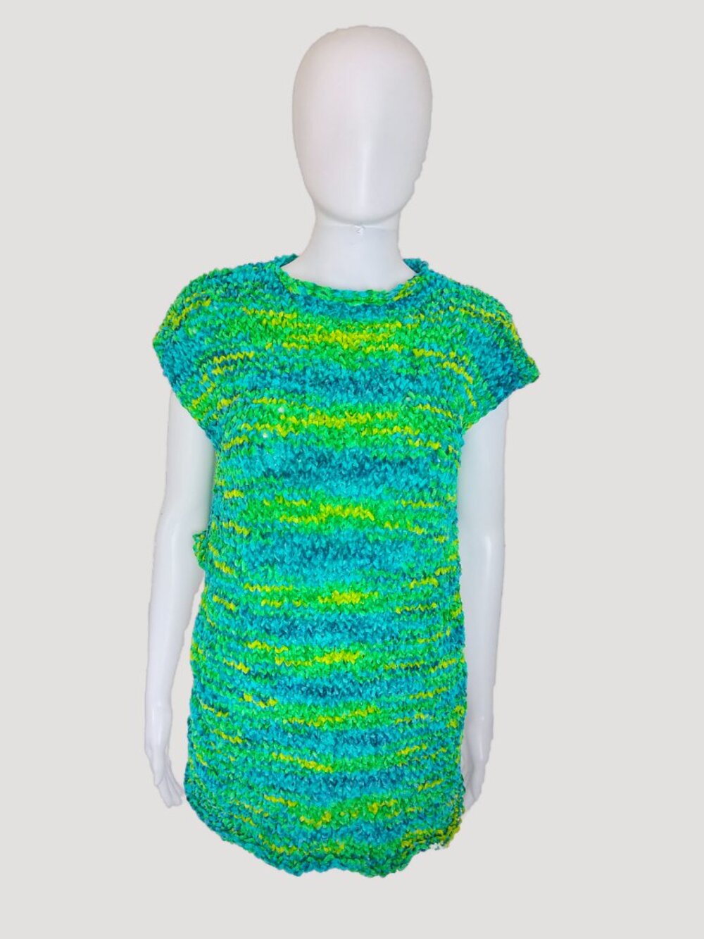 Oookies Wear Blue & Green Chenille Yarm Knitted Women's Sleeveless Sweater